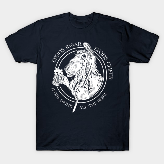 Lion drinking beer white T-Shirt by STL Lyons Hockey